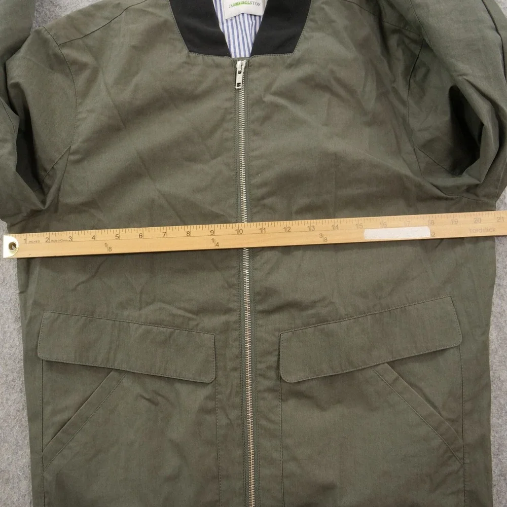 Jacob Holston Jacket Mens Medium Green Full Zip Bomber Pockets Long Sleeve